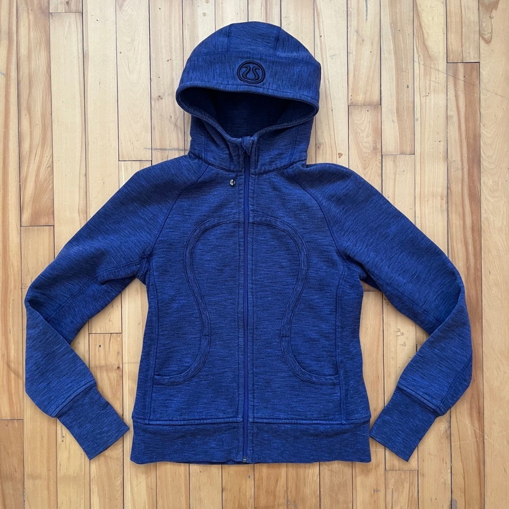 Lululemon Athletica Scuba Jacket Women's 4 Navy Heathered Zip Hoodie Thumbholes